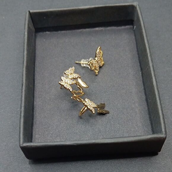 Vercret Butterfly 925 Sterling Silver Goldtone Earring Set New In Box - Picture 1 of 4